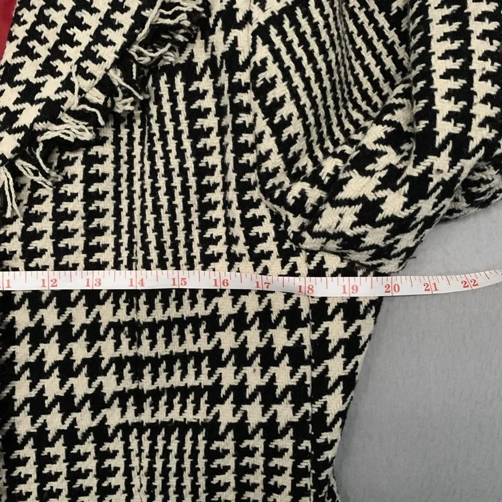 VTG Harve Benard Black White Houndstooth Coat Fringe Front Wool Holiday Money 14 - Picture 7 of 13